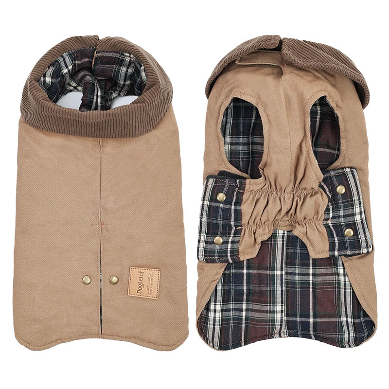 Dog Trench Coat with Plaid Inner Autumn Winter Windproof Dog Jacket for All Breeds Waterproof Soft Shell Windbreaker for Dogs