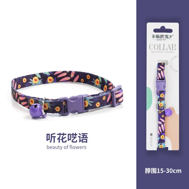 Cat Collar, Kitten Woven Necklace, Neck Collar with Bell, Anti-Choking, Adjustable, Comfortable, Safety Buckle, Pet Accessory