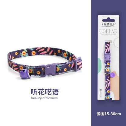Cat Collar, Kitten Woven Necklace, Neck Collar with Bell, Anti-Choking, Adjustable, Comfortable, Safety Buckle, Pet Accessory