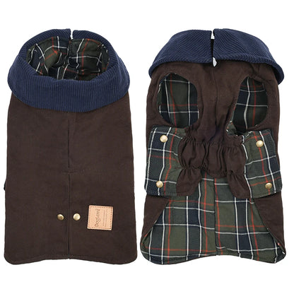 Dog Trench Coat with Plaid Inner Autumn Winter Windproof Dog Jacket for All Breeds Waterproof Soft Shell Windbreaker for Dogs