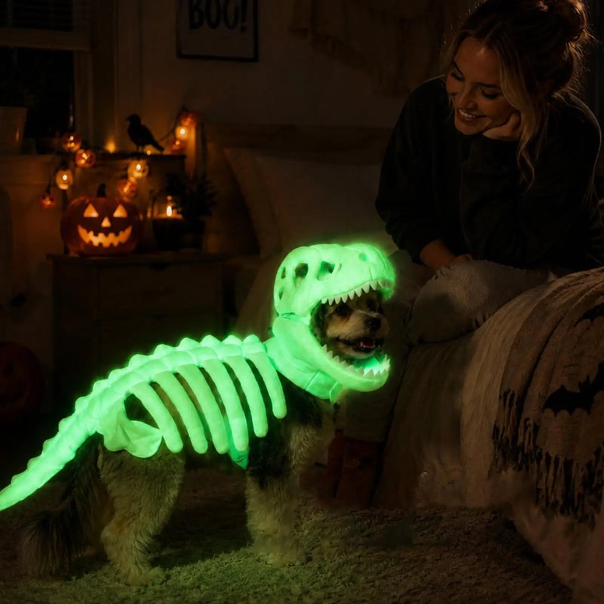 3D Skeleton Pet Dinosaur Costume Realistic Dinosaur Skeleton Costume Wearable Cat/Dog Halloween Costumes Pet Dino Hood Outfits