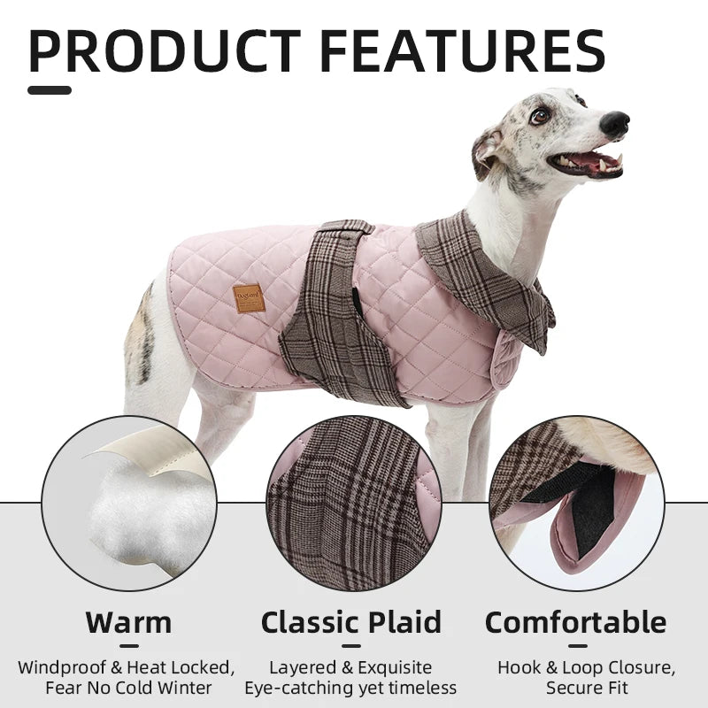 Autumn Winter Luxury Dog Clothes Warm Vintage Plaid Dog Coat Windproof Quilted Puppy Jacket for Small Large Dogs Pet Windbreaker