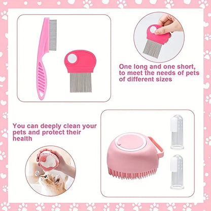 8Pcs Combo Set Cat Brush Beauty Kit with Pet Nail Clippers and Files Pet Self-Cleaning Kit Flea Comb Pet Shampoo Bath Brush Pet
