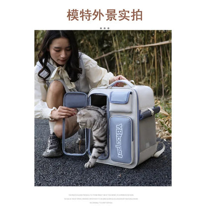 Cat bag, double shoulder, universal in all seasons, anti-stress portable breathable pet bag, portable when going out in summer
