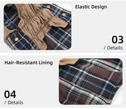 Dog Trench Coat with Plaid Inner Autumn Winter Windproof Dog Jacket for All Breeds Waterproof Soft Shell Windbreaker for Dogs
