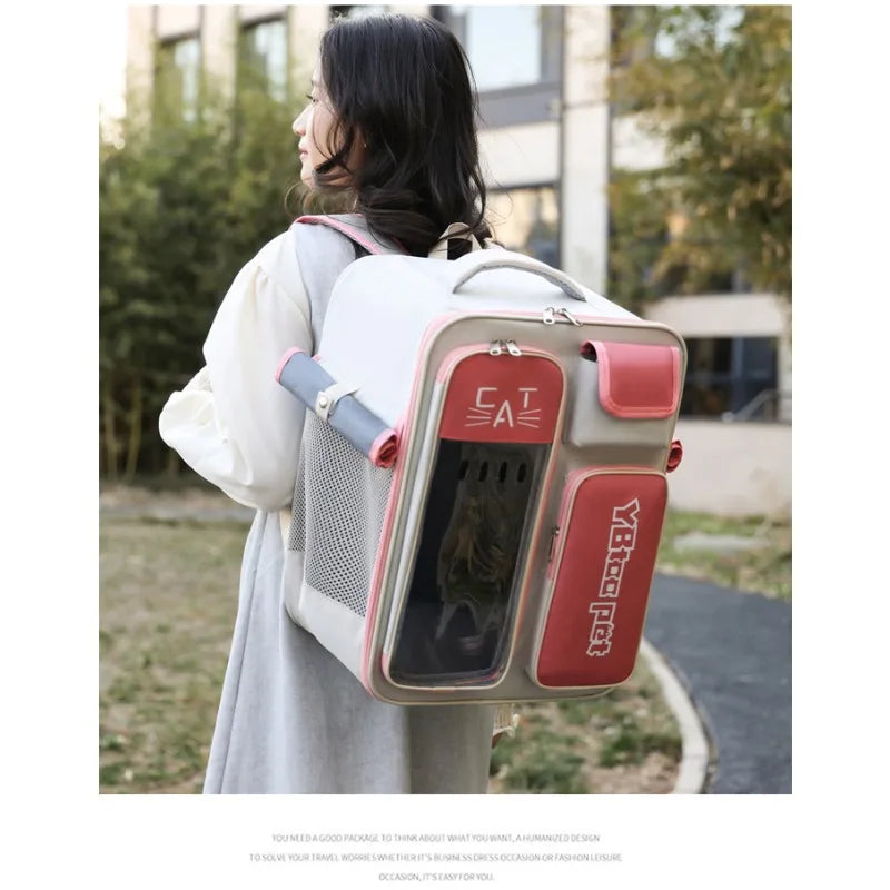 Cat bag, double shoulder, universal in all seasons, anti-stress portable breathable pet bag, portable when going out in summer