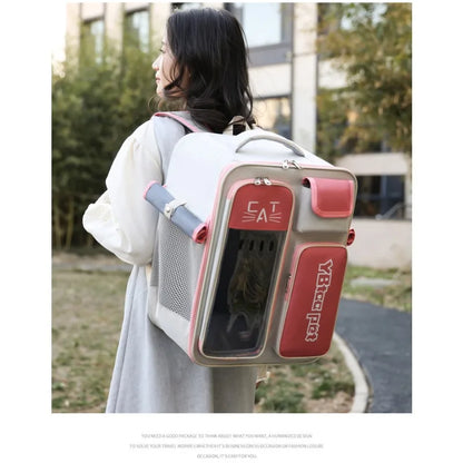 Cat bag, double shoulder, universal in all seasons, anti-stress portable breathable pet bag, portable when going out in summer