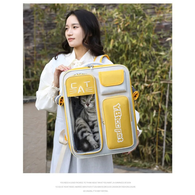 Cat bag, double shoulder, universal in all seasons, anti-stress portable breathable pet bag, portable when going out in summer