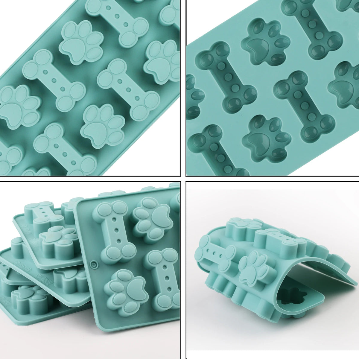 1Pcs Silicone Mold for Dog Biscuits Pink/Blue/Gray Dog Bone Paw Cookie Mold for Dog Treats Ice Cubes Chocolate And Cake Candy