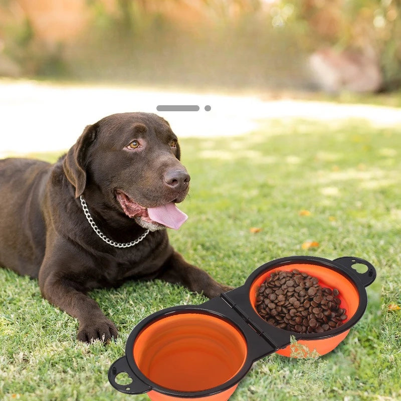 Pet Folding Bowl Convenient One Piece Outdoor Silicone Folding Double Bowl Outdoor Dog Water Feeding Bowl Dog Basin Pet Supplies