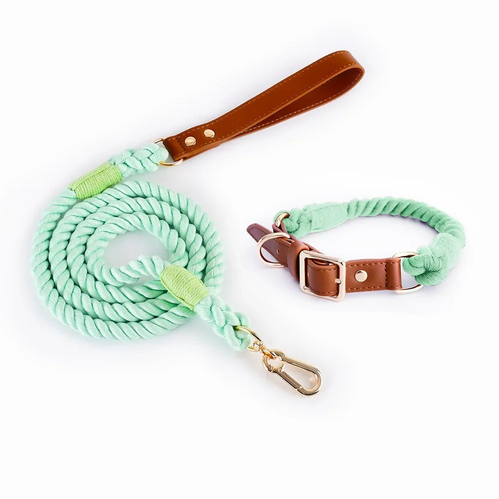 Loudik Woven Cotton Rope Pet Dog Traction Rope Collar Set Dog Rope Medium and Large Dog Pet Supplies Outgoing Puppy Accessories