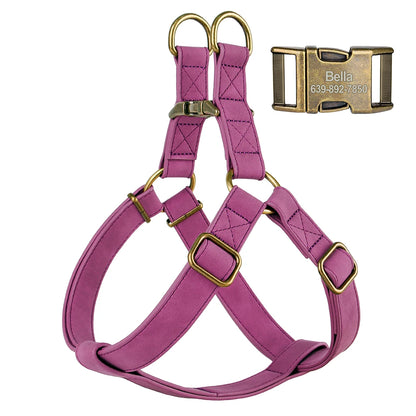 Personalized Dog Harness and Leash Set PU Leather Dogs Harness Free Engraved ID Buckle for Small Medium Large Dogs Pitbull Pug