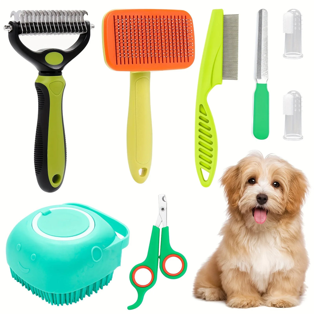 8Pcs Combo Set Cat Brush Beauty Kit with Pet Nail Clippers and Files Pet Self-Cleaning Kit Flea Comb Pet Shampoo Bath Brush Pet