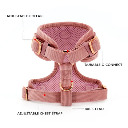 COLLARLOGO Adjustable No Pull Dog Vest Harness Soft Mesh Padded Blue Corduroy Pet Puppy Leash Collar Poop Bag Dispenser