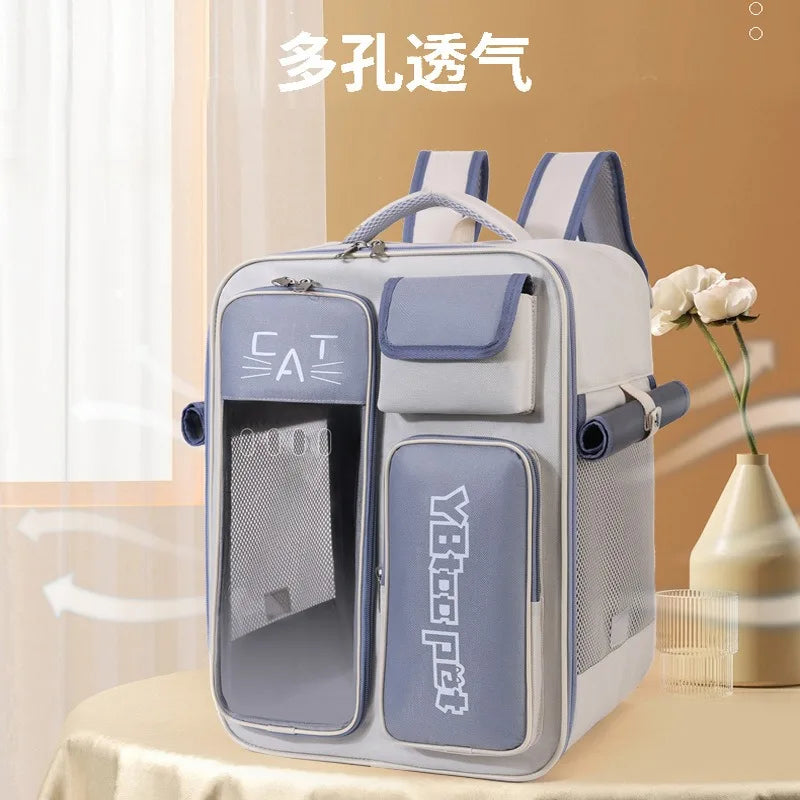 Cat bag, double shoulder, universal in all seasons, anti-stress portable breathable pet bag, portable when going out in summer