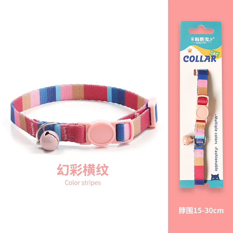 Cat Collar, Kitten Woven Necklace, Neck Collar with Bell, Anti-Choking, Adjustable, Comfortable, Safety Buckle, Pet Accessory
