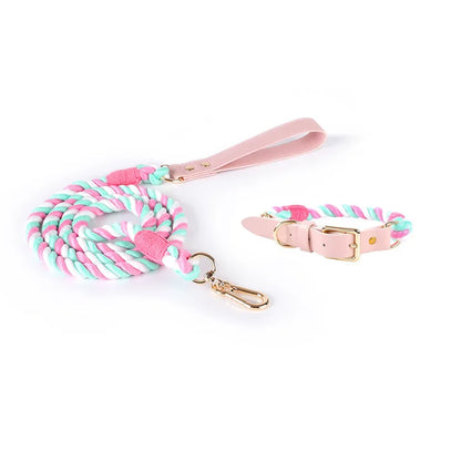 Wholesale Handmade Woven Colorful Pet Dog Leash Set Leather Dog Collar Supplies Cross-Border