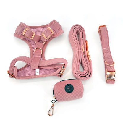 COLLARLOGO Adjustable No Pull Dog Vest Harness Soft Mesh Padded Blue Corduroy Pet Puppy Leash Collar Poop Bag Dispenser