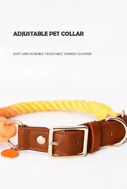 Loudik Woven Cotton Rope Pet Dog Traction Rope Collar Set Dog Rope Medium and Large Dog Pet Supplies Outgoing Puppy Accessories