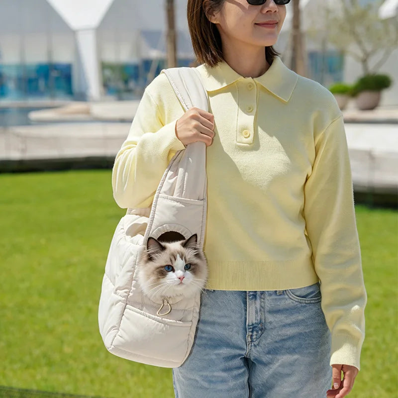 New Pet Portable Travel Bag Fluffy Padded Cloud Slings Shoulder Bag Large Side Hole Space Outdoor Carrier for Small Cat Dog
