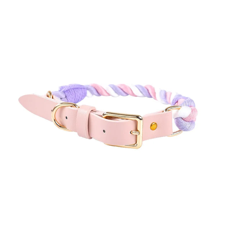 Wholesale Handmade Woven Colorful Pet Dog Leash Set Leather Dog Collar Supplies Cross-Border