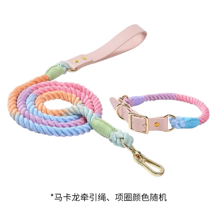 Wholesale Handmade Woven Colorful Pet Dog Leash Set Leather Dog Collar Supplies Cross-Border