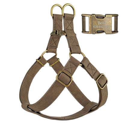 Personalized Dog Harness and Leash Set PU Leather Dogs Harness Free Engraved ID Buckle for Small Medium Large Dogs Pitbull Pug