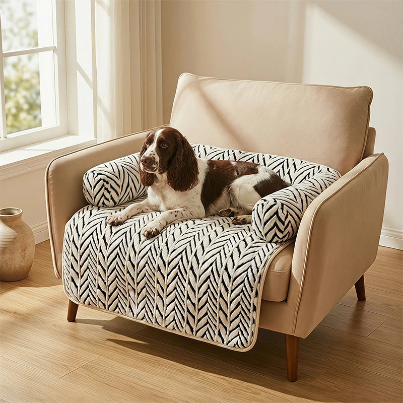 Pet Sofa Bed Mat with Side Bolsters Dog Cat Bed Soft Fluffy Anti-slip Couch Protector Sleeping Cushion for Small Medium Dogs Cat