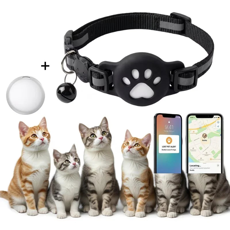 Smart Pet Tracker Tag with Collar Holder Waterproof GPS Cat Dog Finder Compatible with Apple Find My No Fee for iOS