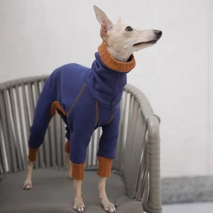 Warm Dog Clothes, High Neck Fleece Jumpsuit for Greyhound Whippet Dogs, Four-Legged Stretchy Pet Pajamas, Soft Full Body Clothes