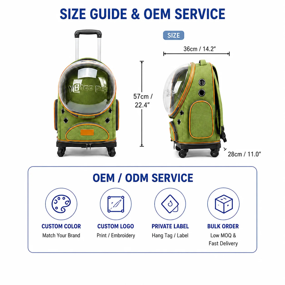 Luxury Rolling Wheels Pet Carrier Backpack Zipper Solid Nylon Polyester Transparent Bubble Window Breathable Travel Trolley Bag