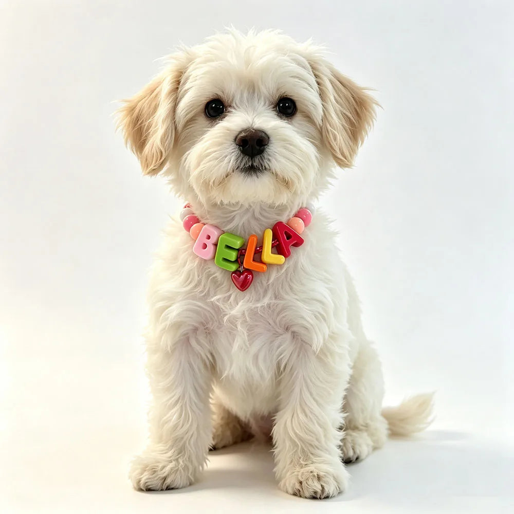 1pc Customized Acrylic Colorful Letter Pet Beaded Necklace Love Pendant Pet Jewelry Customizable Pet Name Souvenir Universal for
