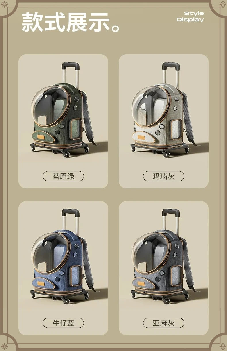 Pet trolley case cat bag going out portable dog going out box large capacity double shoulder pet space capsule cat backpack