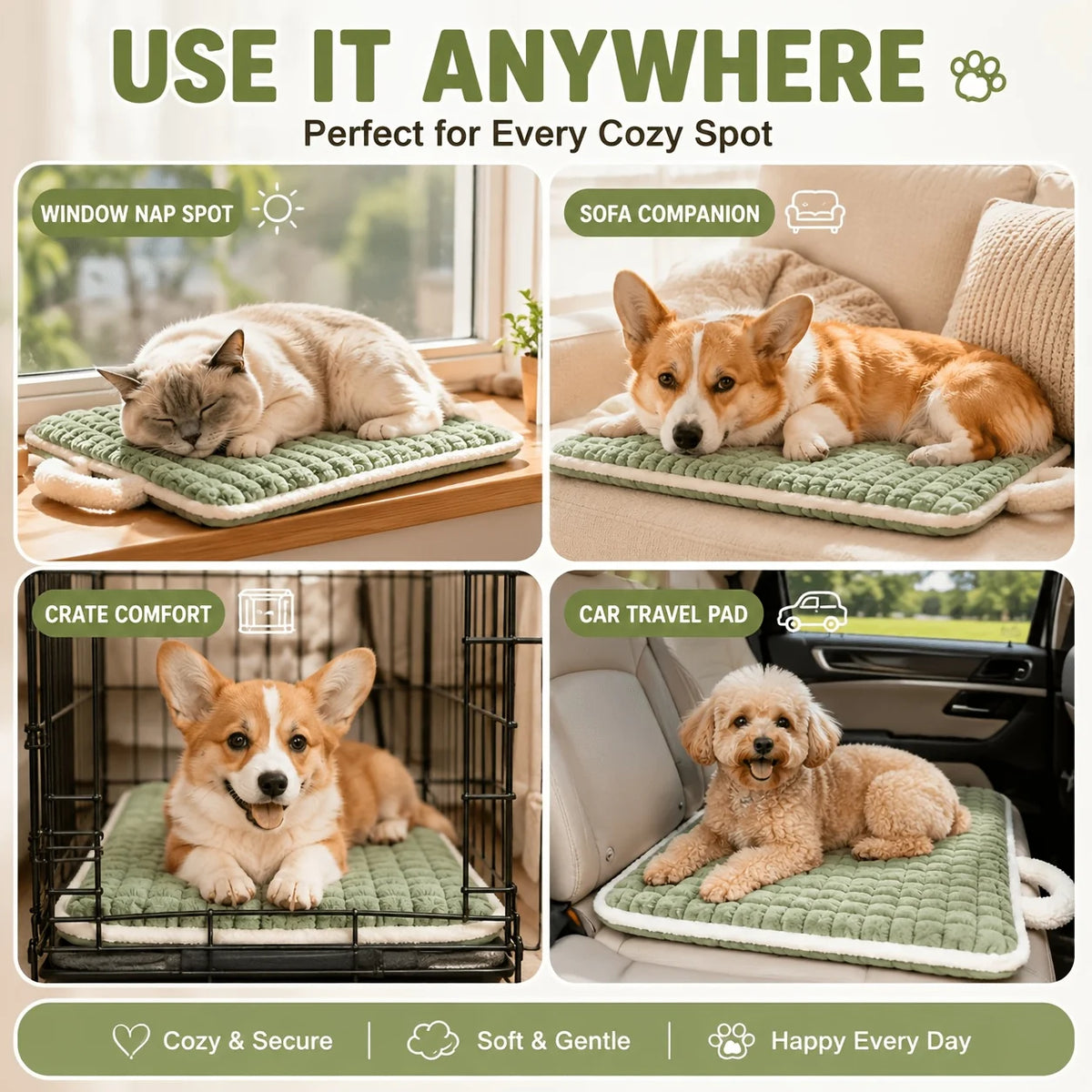 Pet Sleeping Mat Dog Bed Cat Litter Puppy Bed with Carry Handle Dog Sofa Lovely Mattress Cushion for Small Large Dog Blanket