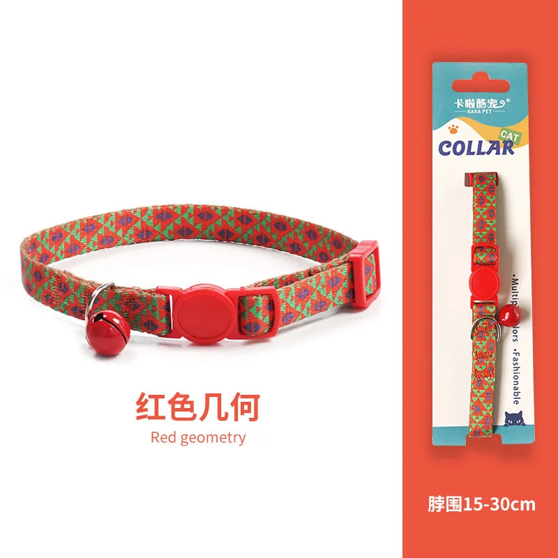 Cat Collar, Kitten Woven Necklace, Neck Collar with Bell, Anti-Choking, Adjustable, Comfortable, Safety Buckle, Pet Accessory