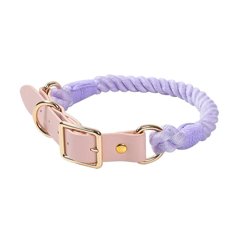 Wholesale Handmade Woven Colorful Pet Dog Leash Set Leather Dog Collar Supplies Cross-Border