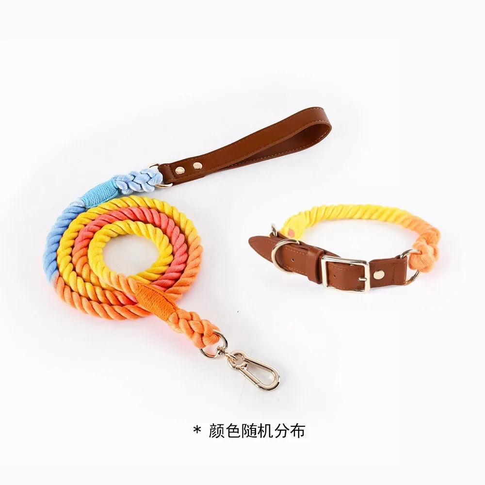 Loudik Woven Cotton Rope Pet Dog Traction Rope Collar Set Dog Rope Medium and Large Dog Pet Supplies Outgoing Puppy Accessories