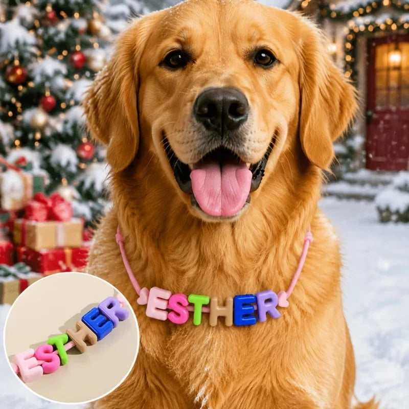 Personalized Pet Name Necklace Adjustable Colorful Letter Bead Collar Custom Puppy Dog Cat ID Jewelry Gift 1-12 Letters