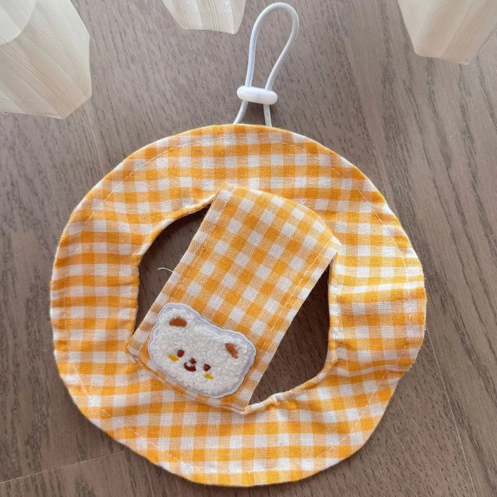 Breathable Pet Bucket Hat Adjustable Plaid Print Dog Sunshade Hat With Ear Hole Cartoon  Cat  For Travel Hiking Outdoor