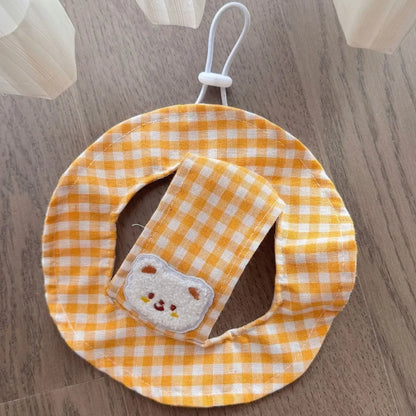 Breathable Pet Bucket Hat Adjustable Plaid Print Dog Sunshade Hat With Ear Hole Cartoon  Cat  For Travel Hiking Outdoor