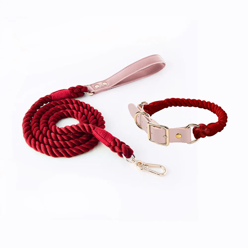 Wholesale Handmade Woven Colorful Pet Dog Leash Set Leather Dog Collar Supplies Cross-Border