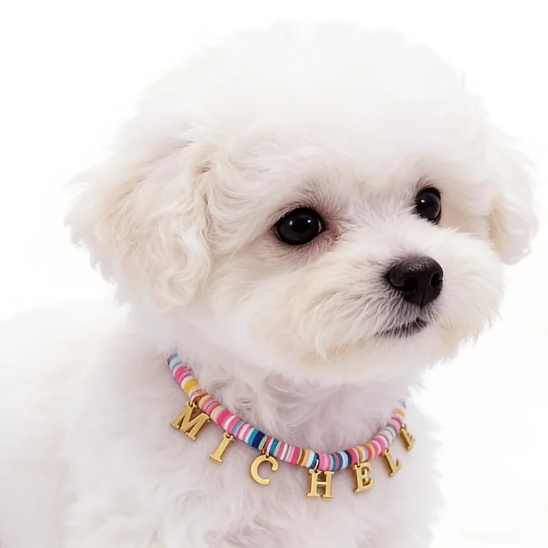 Personalized Pet Name Necklace Adjustable Colorful Letter Bead Collar Custom Puppy Dog Cat ID Jewelry Gift 1-12 Letters