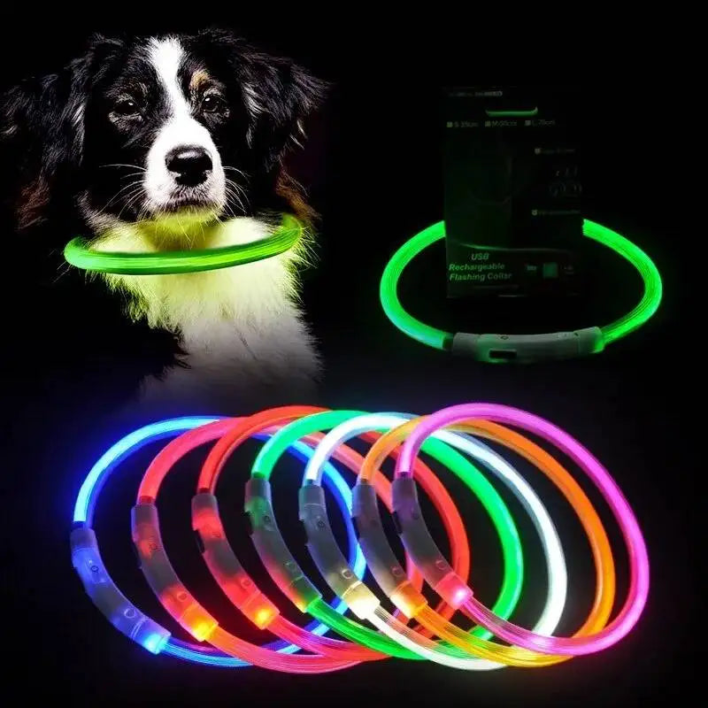 USB Rechargeable Fiber Optic Collar Pet Dog LED Light Collar Luminous Anti-Lost Dog Collar USB Rechargeable Dog Necklace Collar