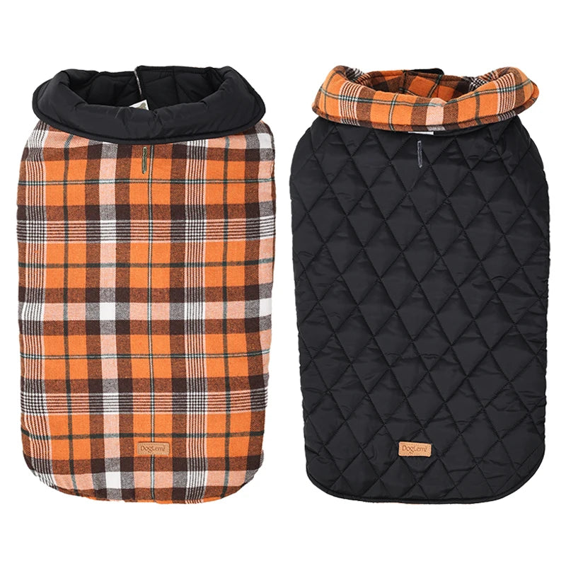 Reversible Dog Jacket Winter Dog Clothes Waterproof Checked Soft Quilted Coat for Small Large Dogs Warm Pet Vest French Bulldog