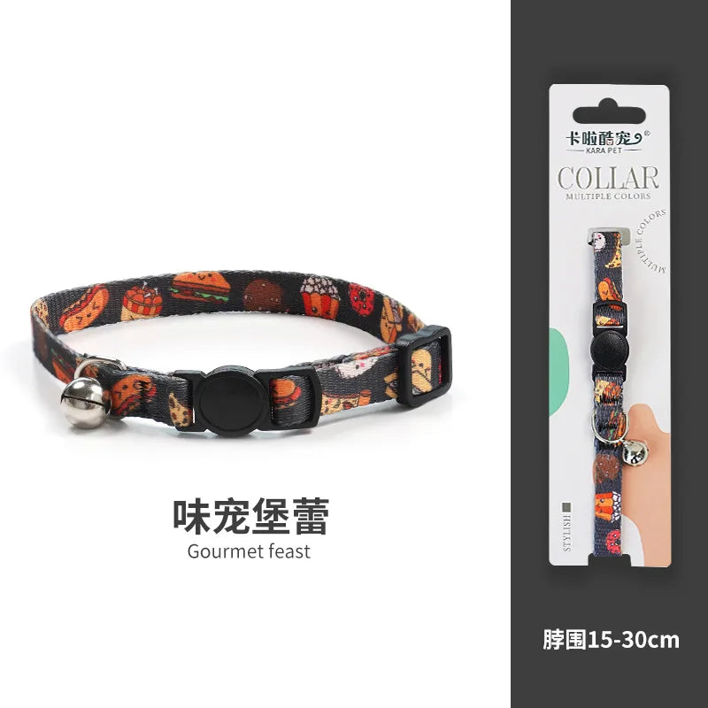 Cat Collar, Kitten Woven Necklace, Neck Collar with Bell, Anti-Choking, Adjustable, Comfortable, Safety Buckle, Pet Accessory