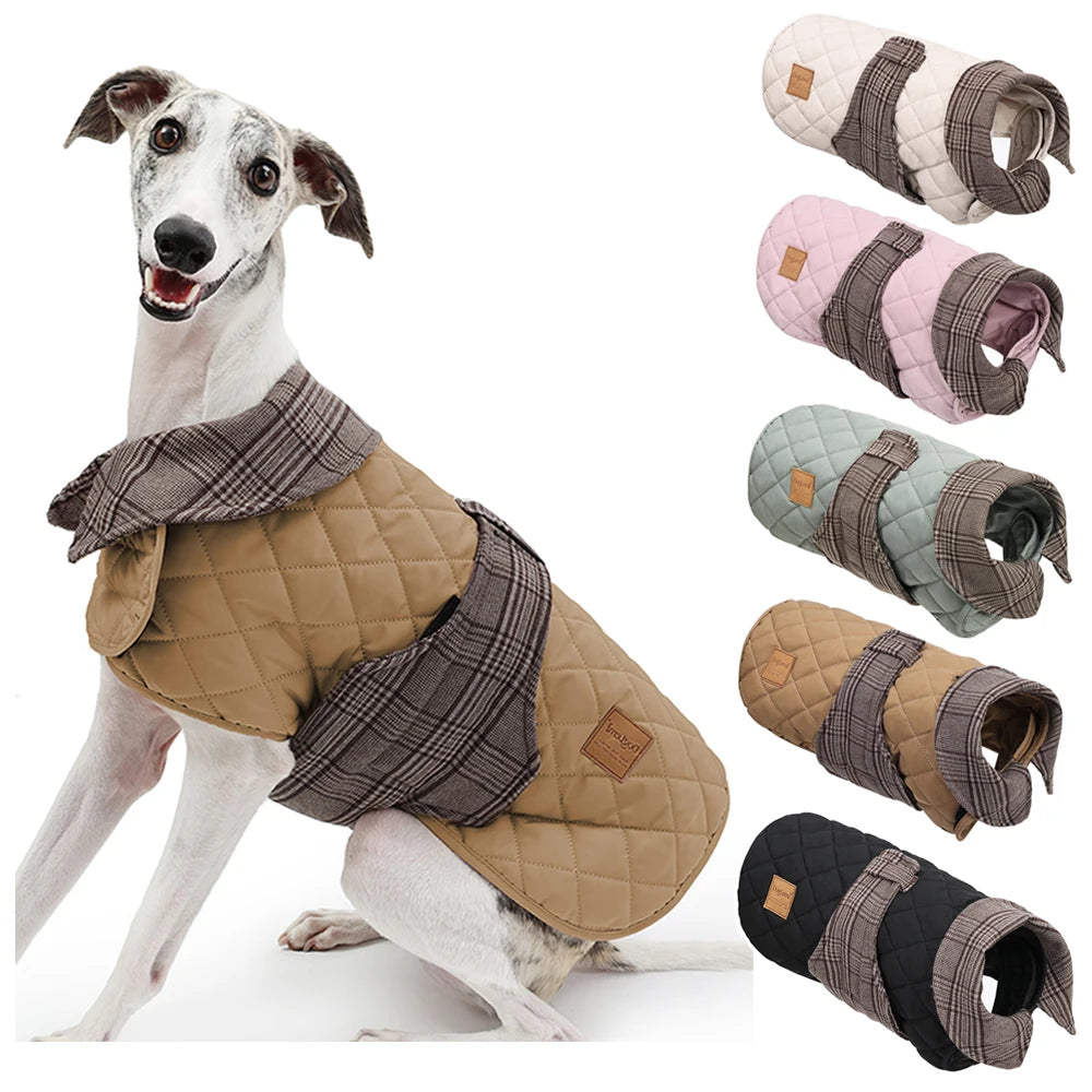 Autumn Winter Luxury Dog Clothes Warm Vintage Plaid Dog Coat Windproof Quilted Puppy Jacket for Small Large Dogs Pet Windbreaker