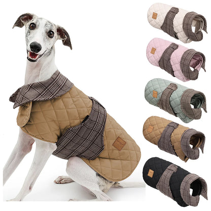 Autumn Winter Luxury Dog Clothes Warm Vintage Plaid Dog Coat Windproof Quilted Puppy Jacket for Small Large Dogs Pet Windbreaker