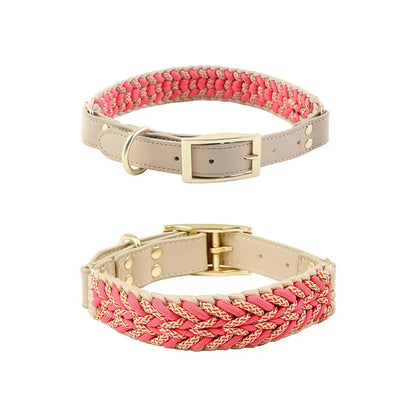 Hand-Woven Dog Collar and Leash Set Adjustable PU Leather Pet Collar Strong Climbing Rope Dog Lead for Small Medium Large Dogs