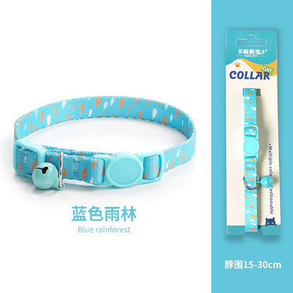 Cat Collar, Kitten Woven Necklace, Neck Collar with Bell, Anti-Choking, Adjustable, Comfortable, Safety Buckle, Pet Accessory