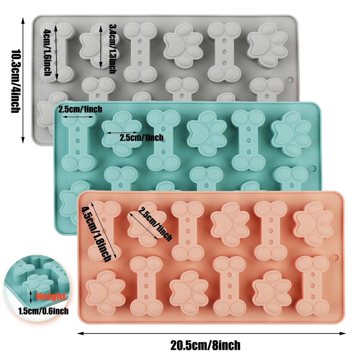 1Pcs Silicone Mold for Dog Biscuits Pink/Blue/Gray Dog Bone Paw Cookie Mold for Dog Treats Ice Cubes Chocolate And Cake Candy